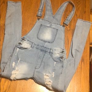 Skinny destroyed overalls from fashion nova large